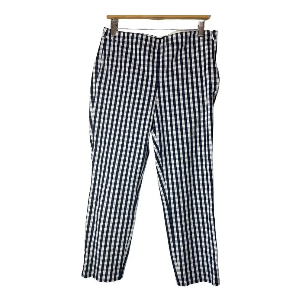 J Crew Navy Blue Gingham Martie Pants 8 Ankle